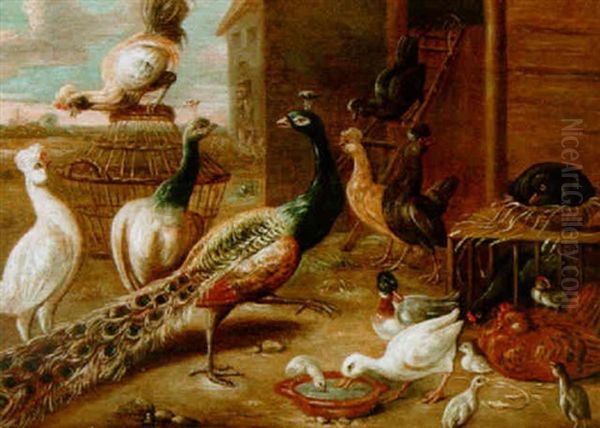 Poultry And Guineafowl In A Courtyard Oil Painting by Jan van Kessel