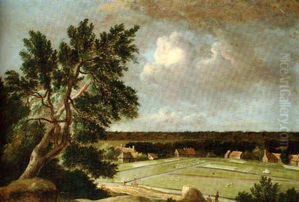 A View Of Linen-bleaching Grounds With Figures On A Track In The Foreground Oil Painting by Jan van Kessel