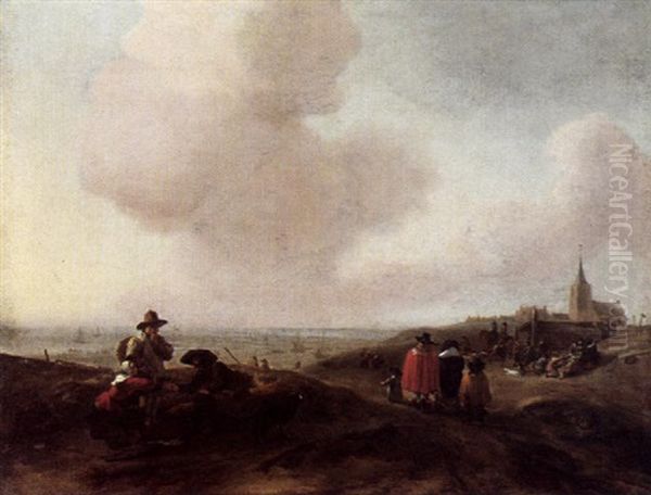 Kustenlandschaft Mit Figuren, Rechts Ein Kirchdorf Oil Painting by Jan van Kessel