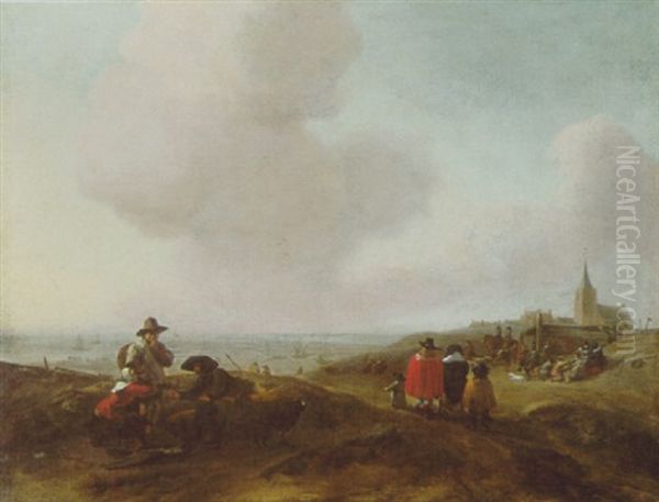 Kustenlandschaft Mit Figuren, Rechts Ein Kirchdorf Oil Painting by Jan van Kessel