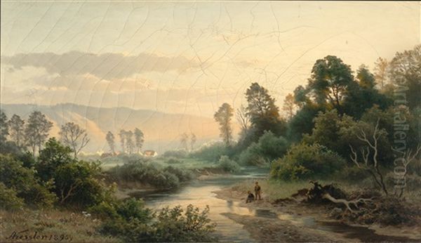 Abend Im Aggertal Oil Painting by August Friedrich Kessler