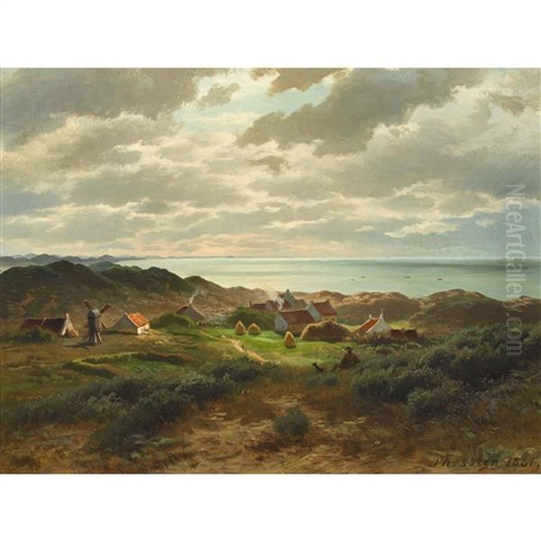 Dorf An Der Nordseekuste Oil Painting by August Friedrich Kessler