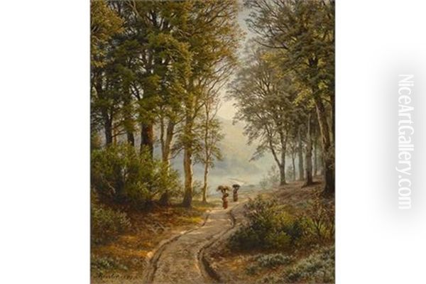 Waldweg Mit Zwei Bauerinnen Oil Painting by August Friedrich Kessler