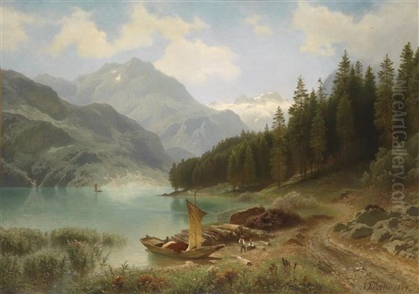 Rast Am Gebirgssee Oil Painting by August Friedrich Kessler