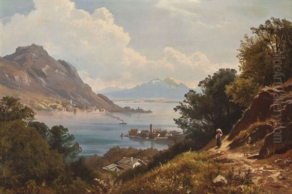 Italienische Kustenlandschaft Oil Painting by August Friedrich Kessler