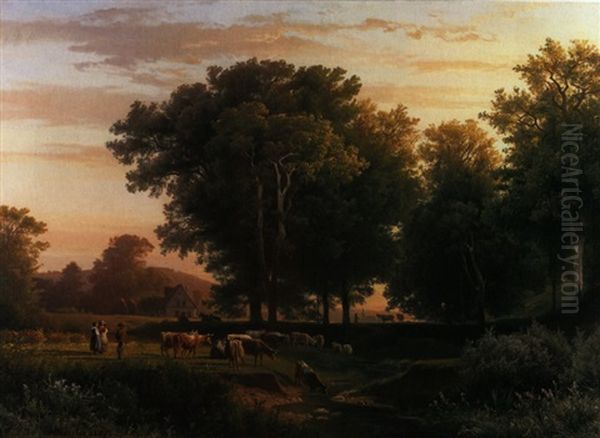 Bewaldete Sommerlandschaft Oil Painting by August Friedrich Kessler