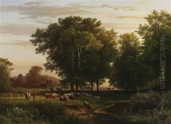 Bewaldete Sommerlandschaft Oil Painting by August Friedrich Kessler