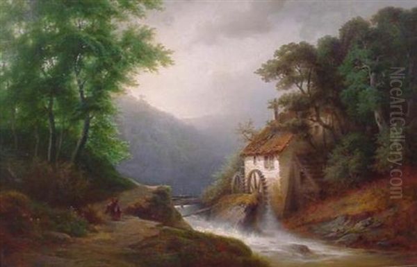 Sommerliche Gebirgslandschaft Mit Muhle An Reisendem Bach Oil Painting by August Friedrich Kessler