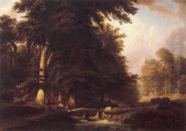 Wooded Landscape Oil Painting by August Friedrich Kessler