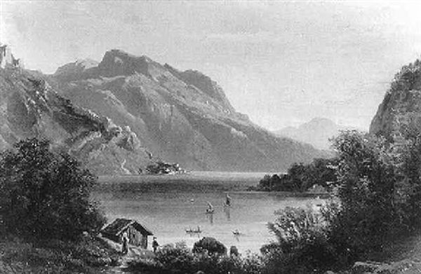 Gebirgssee Mit Staffagen Oil Painting by August Friedrich Kessler