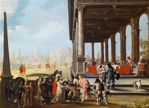 Eine Palastartige Loggia Mit Einer Eleganten Gesellschaft Oil Painting by Stephan Kessler