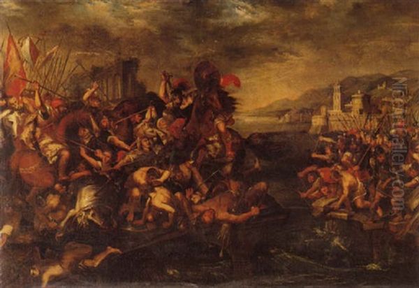 Horatius Cocles Fighting The Estruscan Forces Oil Painting by Stephan Kessler