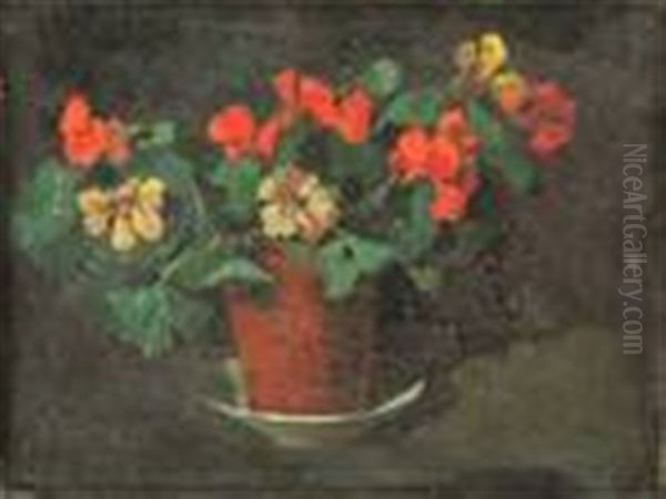 Still Life Of Flowers In A Pot Oil Painting by Dick Ket