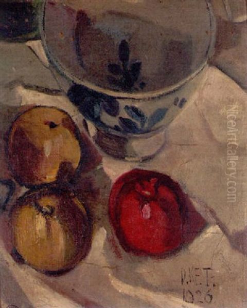 A Still Life With Apples And A Delftware Bowl Oil Painting by Dick Ket