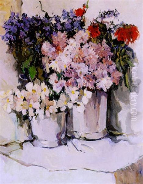 Stilleven Met Twee Emmers Waarin Bonte Bloemen Oil Painting by Dick Ket