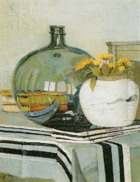 Stilleven Met Boeken, Een Fles En Een Gemberpot Met Bloemen by Dick Ket