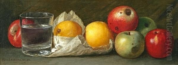 Still Life Of Apples, Pears, And A Glass Of Water Oil Painting by Peter Baumgras