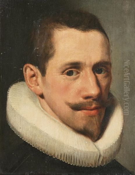 Portrait Of A Gentleman, In A Black Costume With A White Molensteenkraag Oil Painting by Cornelis Ketel