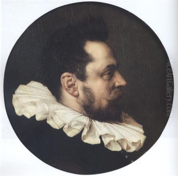 Portrait Of A Gentleman In Profile Wearing A Black Tunic And A White Ruff Oil Painting by Cornelis Ketel