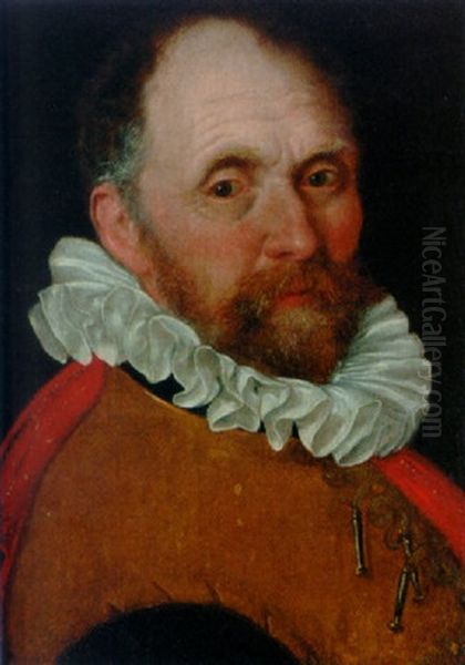 Portrait Of An Elderly Man In A Jerkin And A Red Cloak Oil Painting by Cornelis Ketel