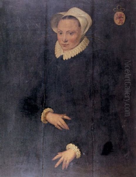 Portrait Of A Young Lady (margreta Gerrits, Verduyn?) Wearing A Black Dress With A White Ruff And Bonnet Oil Painting by Cornelis Ketel