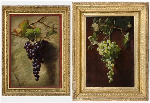 Two Still Lifes Of Hanging Grapes Oil Painting by Emil Kett