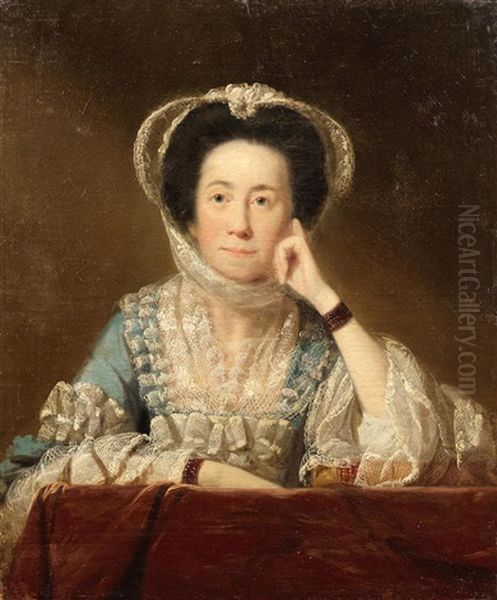 Portrait Of A Lady, Half-length, In A Blue Dress Oil Painting by Tilly Kettle