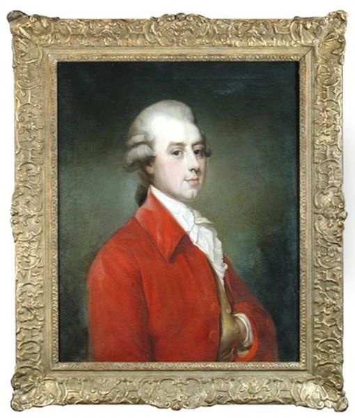 Portrait Of A Gentleman In A Red Jacket, Buff Waistcoat And White Stock, Possibly A Member Of The Fitzgerald Family Oil Painting by Tilly Kettle