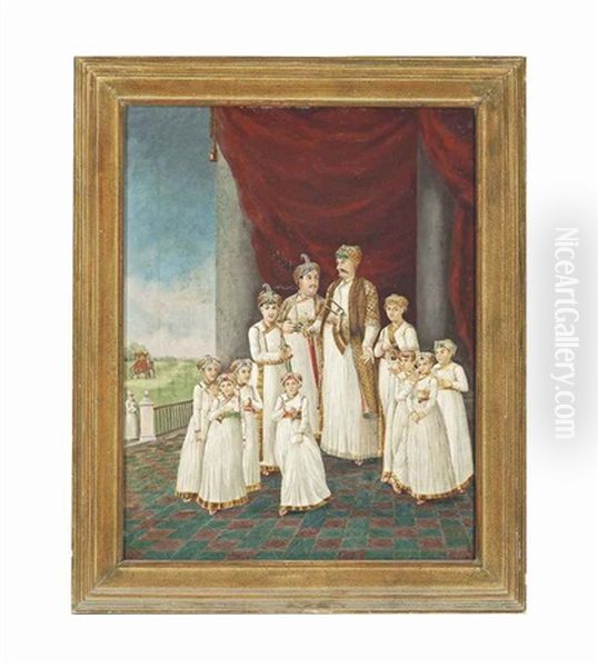 Nawab Shuja Al-dawla And His Ten Sons Oil Painting by Tilly Kettle