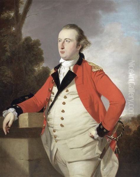 Portrait Of Captain Robert Stewart Of St. Fort, Fife (died 1799), Half-length, In Military Uniform, Standing Oil Painting by Tilly Kettle