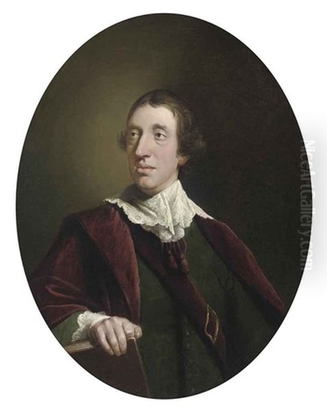 Portrait Of A Gentleman In A Green Coat And Red Robes, His Right Hand Resting On A Book Oil Painting by Tilly Kettle