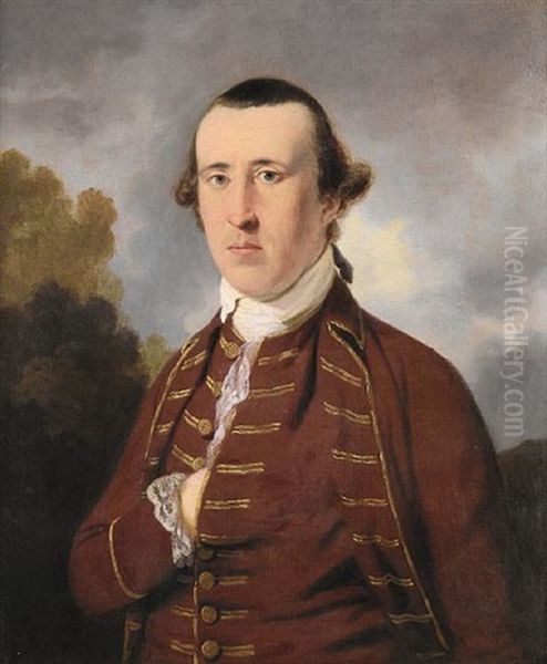 Portrait Of A Gentlemanin A Rust Coat And Waistcoat, With Gold Frogging Oil Painting by Tilly Kettle