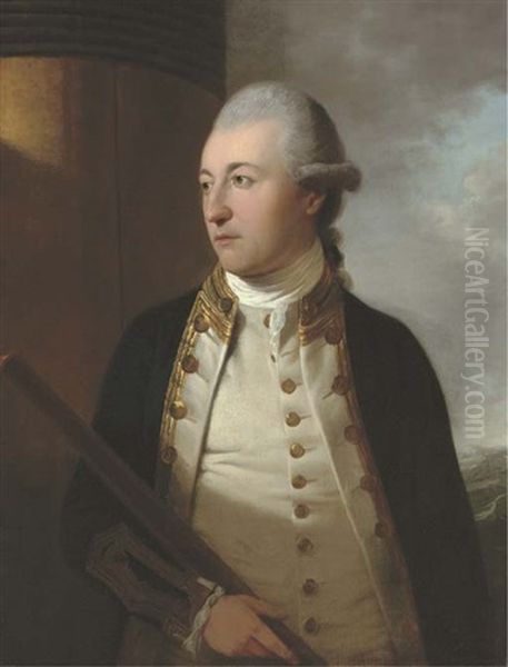 Portrait Of Admiral Samuel Pitchford Cornish (1739-1816), Half-length, By A Mast, In Naval Uniform, A Baton In His Right Hand Oil Painting by Tilly Kettle