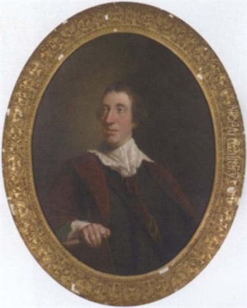 Portrait Of A Gentleman In A Green Coat And Burgundy Gown, A Book In His Right Hand Oil Painting by Tilly Kettle