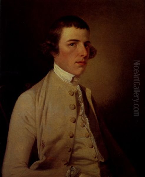 Portrait Of Edward Holland Wearing A Beige Coat, Waistcoat And White Stock Oil Painting by Tilly Kettle