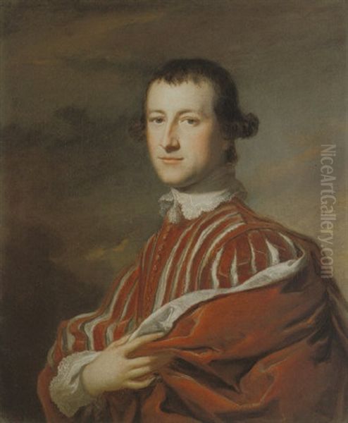 Portrait Of A Gentleman Wearing Red Slashed Van Dyck Costume Oil Painting by Tilly Kettle