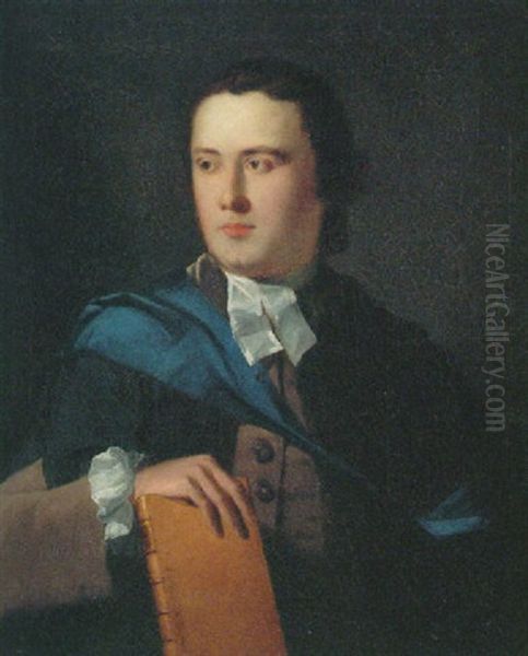 Portrait Of Richard Cope Hopton, In A Brown Coat And Academic Gown, Holding A Book In His Right Hand Oil Painting by Tilly Kettle