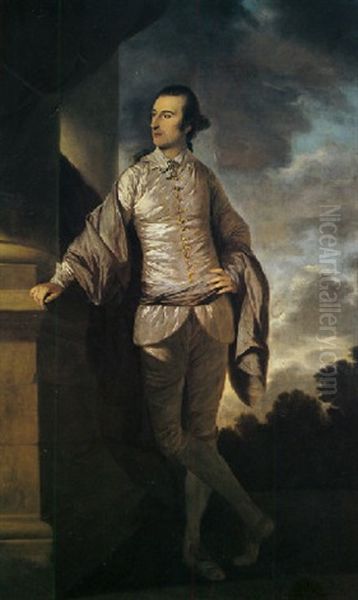 Portrait Of The Hon. Charles Stuart Standing Beside A Stone Column In An Indian Landscape Oil Painting by Tilly Kettle