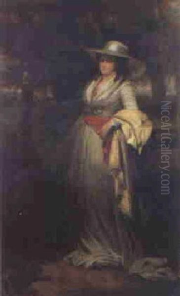 Portrait Of A Lady, Standing Full-length, In A Landscape Oil Painting by Tilly Kettle