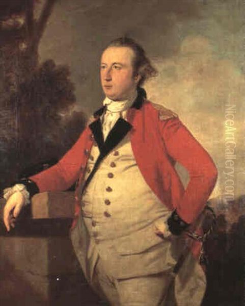 Portrait Of Captain Robert Stewart Of St. Fort, Fife (died  1799), Half-length, Wearing A Military Uniform, Standing ... Oil Painting by Tilly Kettle