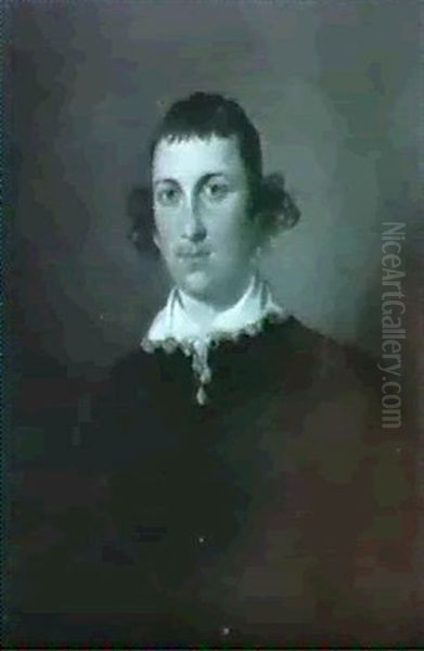 Portrait Of A Gentleman, Half Length, Wearing A Black       Costume With A White Collar by Tilly Kettle