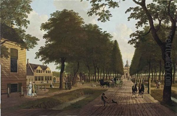 A View Of The Plantage Middenlaan, Amsterdam, With The Residence Of Vlietsorg To The Left And The Muiderpoort In The Distance Oil Painting by Hendrik Keun