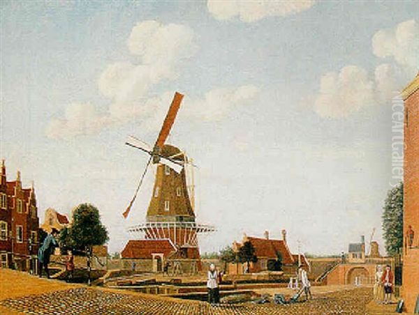 Amsterdam, A View Of The Bastion Sloterdijk With The Mill De Kraay Facing The Bullebaksluis And The Lijnbaan Oil Painting by Hendrik Keun