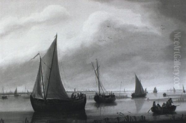 A Dutch Coastal Landscape With Fishermen Hauling In Their Catch Oil Painting by Hendrik Keun