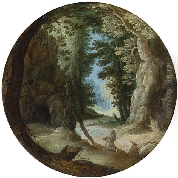 Monks In A Wooded Landscape by Kerstiaen de Keuninck