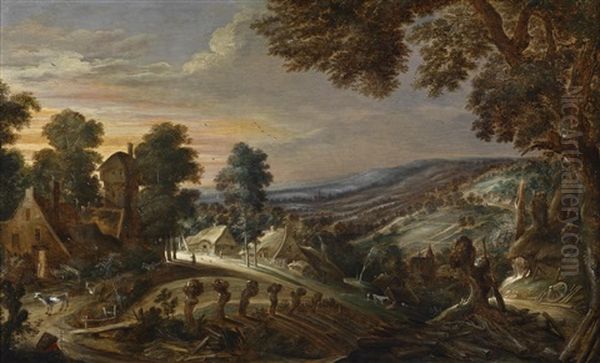 Weite Landschaft Mit Einem Dorf Oil Painting by Kerstiaen de Keuninck