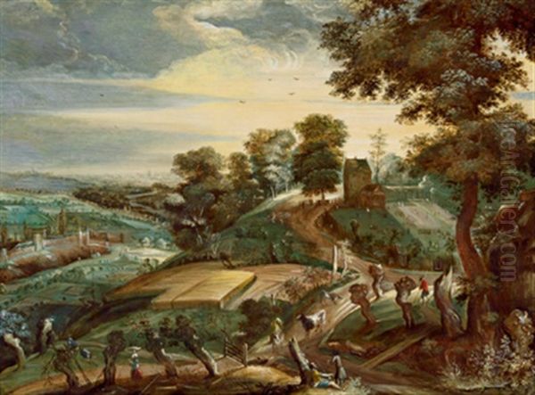 Blick In Eine Weite Landschaft Mit Einer Stadt Im Hintergrund Oil Painting by Kerstiaen de Keuninck