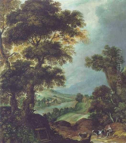 A Wooded Landscape With The Prodigal Son Oil Painting by Kerstiaen de Keuninck