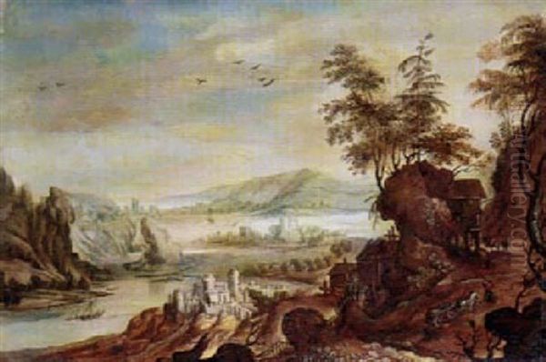 Gebirgige Fluslandschaft Mit Burgen Oil Painting by Kerstiaen de Keuninck