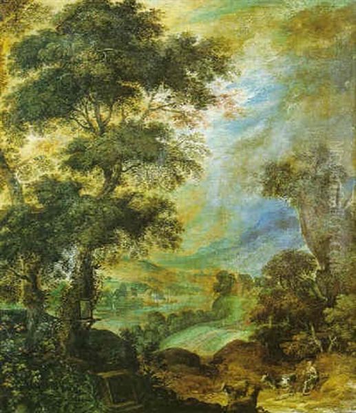 Paysage Vallonne Avec Un Berger Et Son Troupeau by Kerstiaen de Keuninck